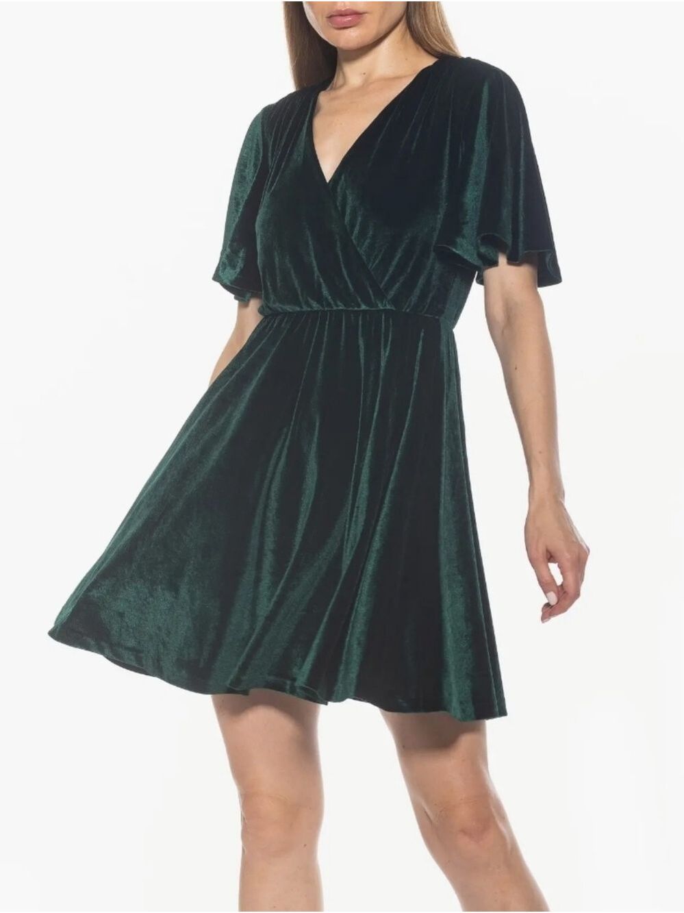 Alexia Admor Emerald Green Velvet Dress Size Large NWT Flutter Sleeve Glam Party